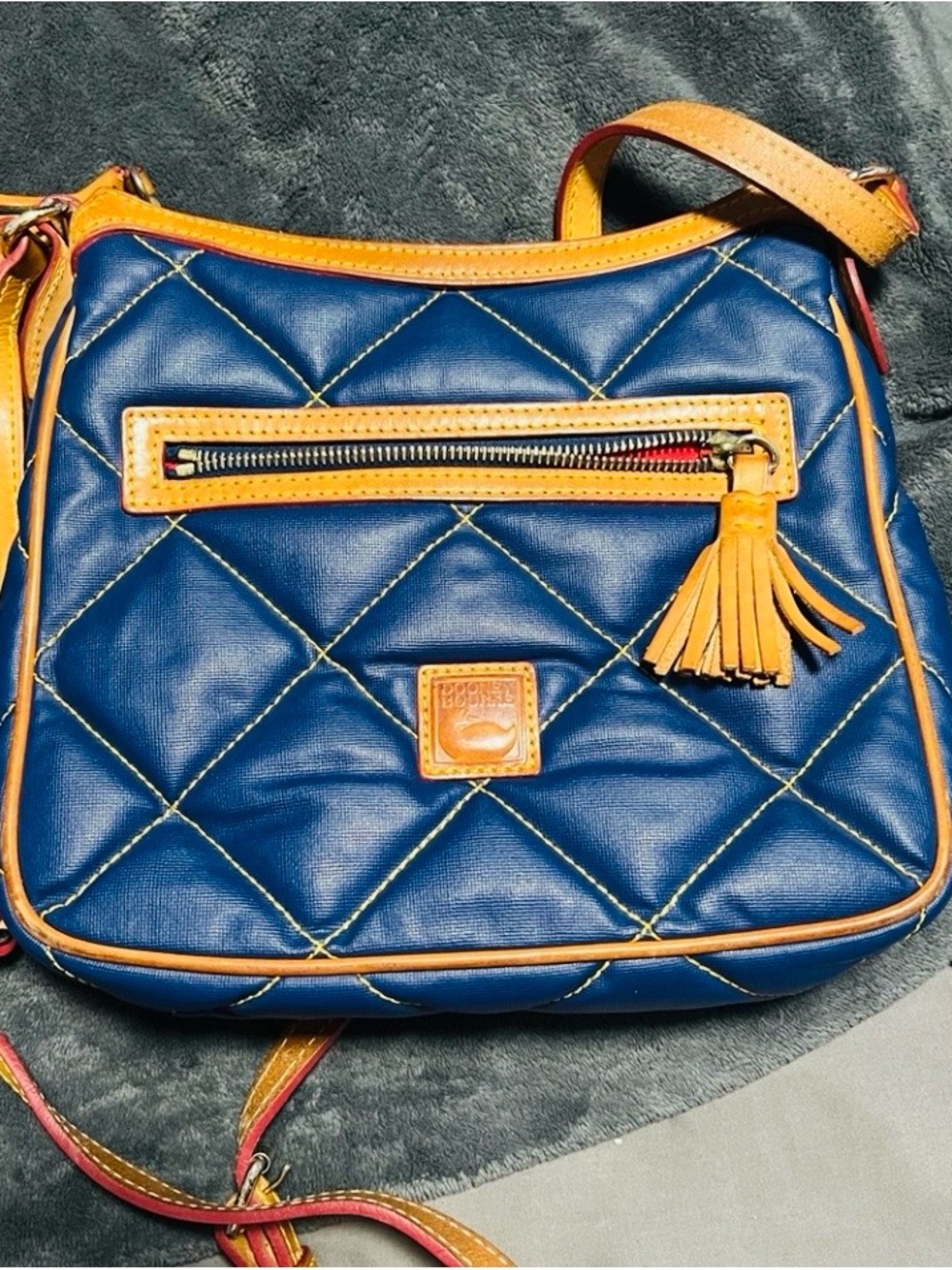 Dooney & Bourke Blue Quilted Crossbody with Yellow Trim